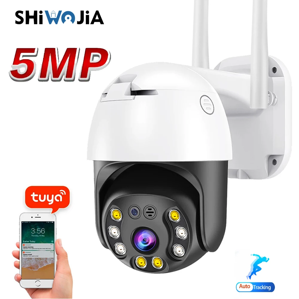 SHIWOJIA 5MP HD IP TUYA Camera Smart Outdoor Security PTZ WiFi Cam Auto Tracking 4X Digital Zoom Dome CCTV Alexa Google Home 4mp yoosee outdoor wifi ptz camera dual screen 10x zoom auto tracking wireless waterproof security speed dome ip camera