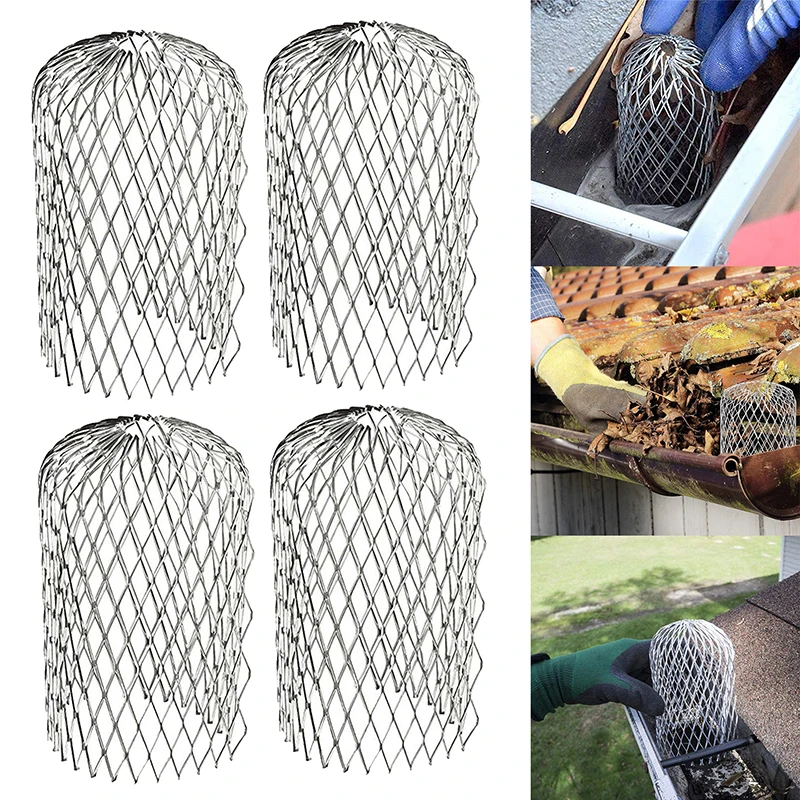 4 Pcs Rain Gutters Roof Guard Filters 3 Inch Expand Aluminum Filter Strainer Stops Blockage Leaf Drains Debris Drain Net Cover