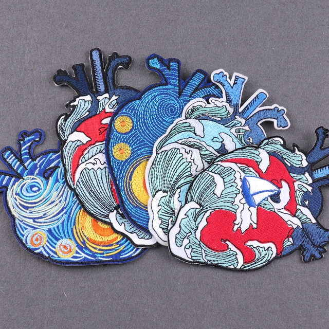 Van Gogh Heart Embroidery Patch Applique DIY Anatomical Heart Iron on  Patches for Clothing Sticker Wave Patches on Clothes Badge - AliExpress