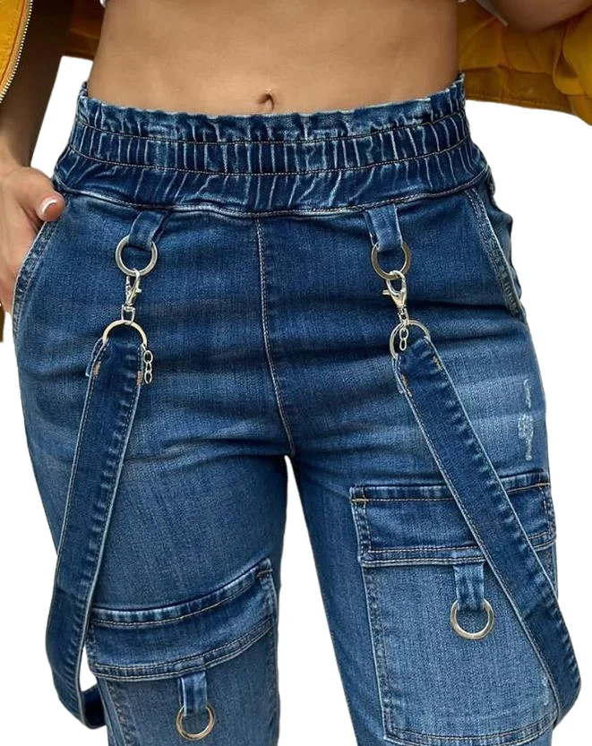 Jumpsuit Women 2023 New Fashion and Leisure In Autumn/Winter O-Ring Decor Pocket Design Denim Suspender Jumpsuit Y2K Clothing