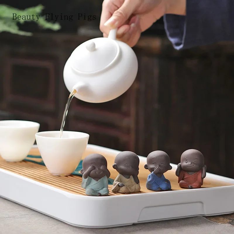 Small Purple Sand Monk Tea Petting Fish Tank Tea Playing Teapet Ceremony Decoration feng shui  People  buddha statue