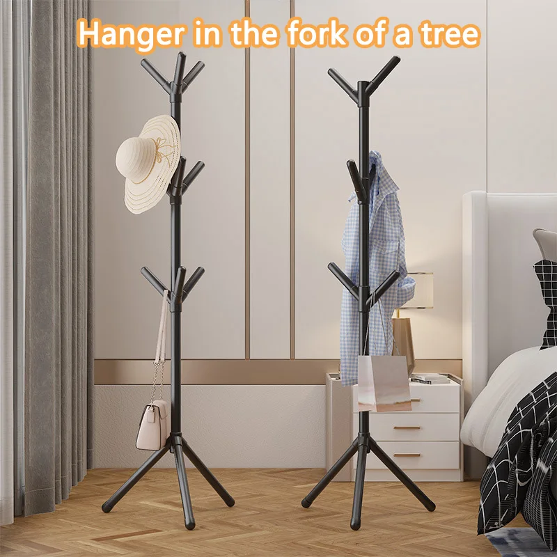 Tree Branches Solid Wood Clothes Hanger Bedroom Floor Coat Rack Home Single Rod Bag Shelf Stable Load-bearing Coat Hat Stand New 4