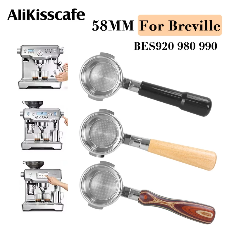 58MM Bottomless Portafilter for Breville BES920 980 990 with 2 Cups Filter Basket Coffee Accessories Espresso Maker Barista Tool