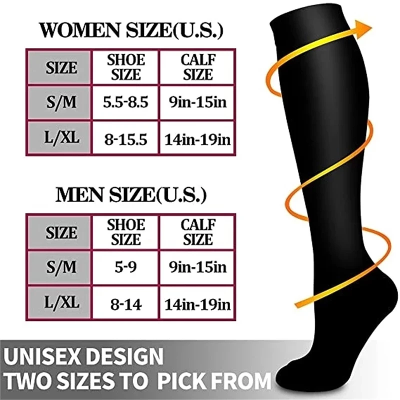 Skarpety uciskowe dla mężczyzn kobiet w jednolitym kolorze medyczne obcisłe skarpety na żylaki łagodzą ból nóg naturalne wędrówki biegające do koszykówki