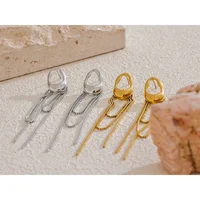 Chaîne à pampilles en métal en acier inoxydable, longues boucles d'oreilles suspendues pour femmes et filles, usage quotidien, bijoux tendance recommandés 3