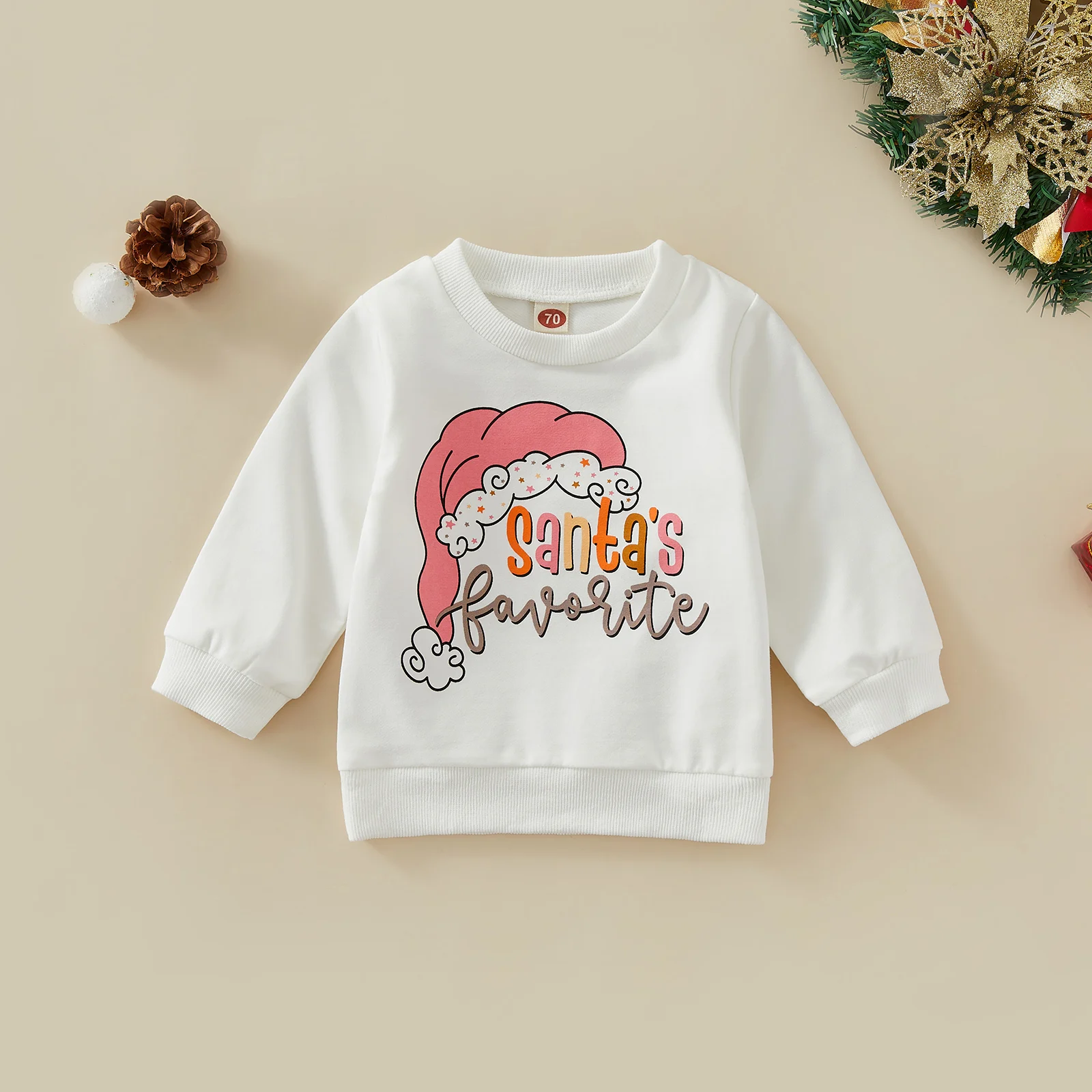 Christmas Baby Girls Boys Sweatshirts Cartoon Santa Letter Print Long Sleeve Soft Cotton Casual Pullover Tops for Toddler Infant