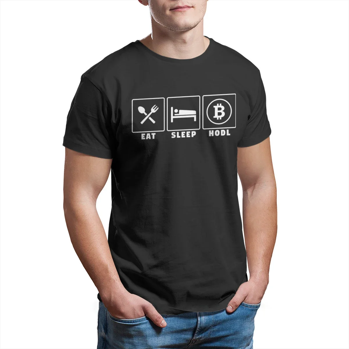 

Eat Sleep Hodl Bitcoin Sign Art Satoshi Nakamoto T Shirt Punk Cloth Print Cool Graphic TShirt Tops For Men Hjuku Strtwear