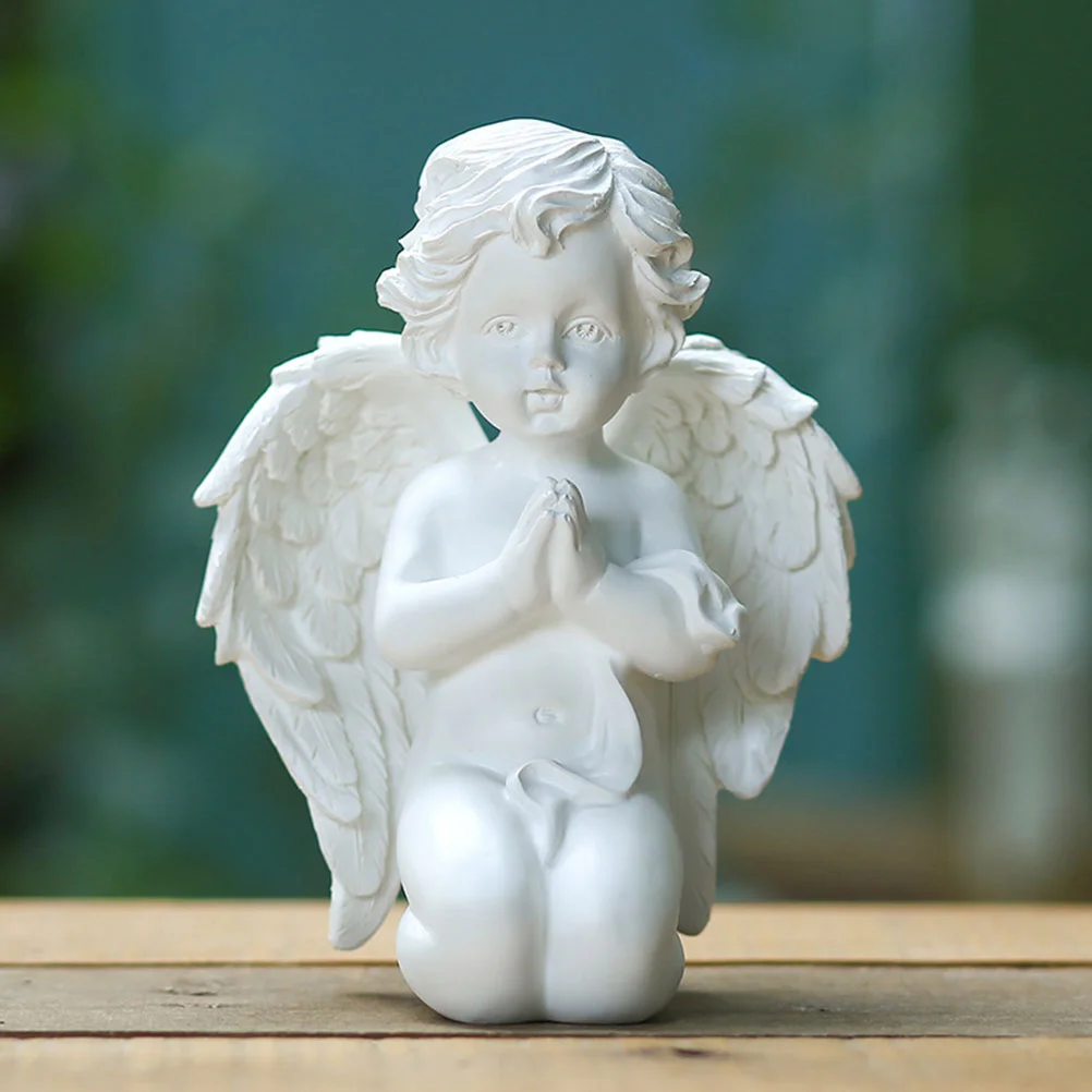 

The Gift Praying Angel Ornaments Figurine Resin Statue Vintage Vivid Desktop Adornment Craft Tabletop White Decorative for Home