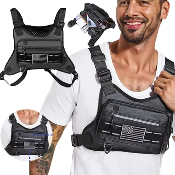 Borsa da petto tattica per esterni Gilet da corsa Borsa da petto antifurto impermeabile Borsa da gilet da corsa con spallacci regolabili