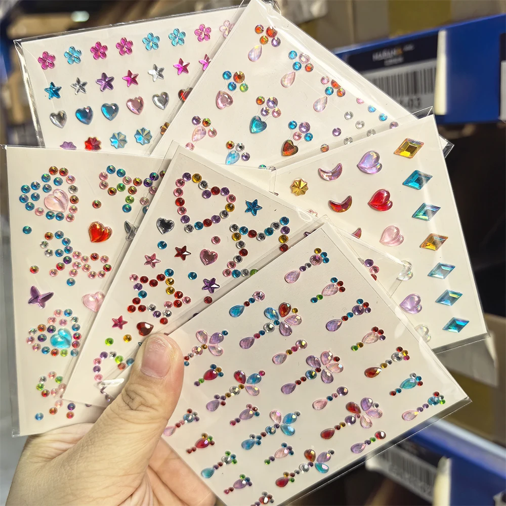 1pcs Laser Sparkle Stars Diamond/Pearls Face Gems Stickers Heart Moon Shape Rhinestones for Eyes/Face Temporary Tattoos