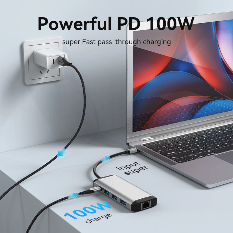 9-in-1 USB 3.0 Hub Compatible Laptop Dock Station Type-C to HDMI 4K30Hz Macbook Pro Air M1 M2 PD 100W Fast Charging Vention