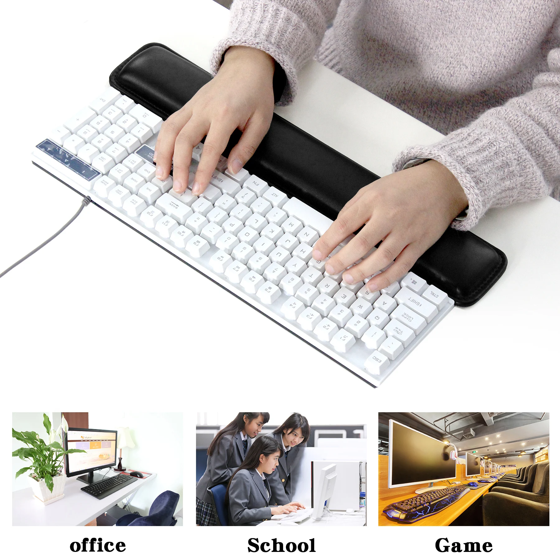 Ergonomic PU Leather Wrist Support & Mouse Mat Set