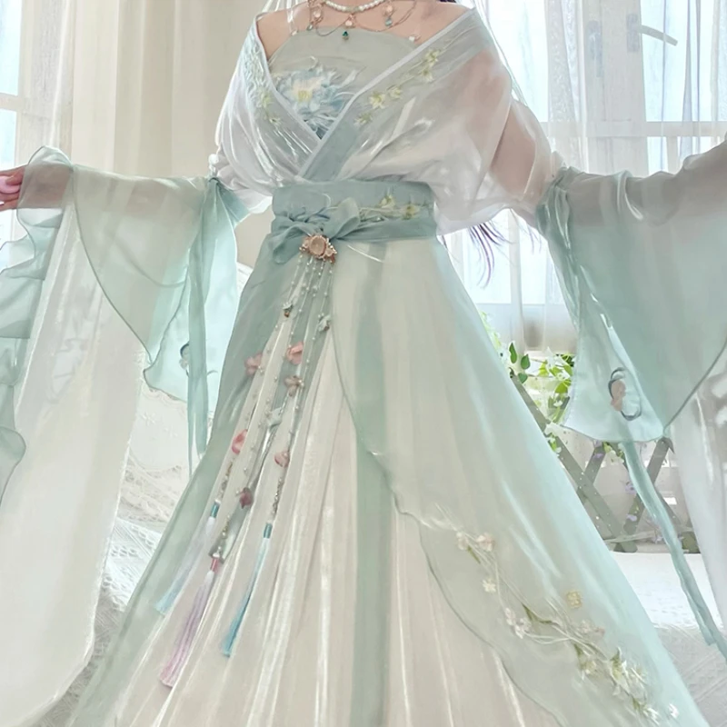

Chinese Hanfu Dress Women Ancient Traditional Embroidered Hanfu Sets Carnival Fairy Cosplay Costume Green Hanfu Dance Dress