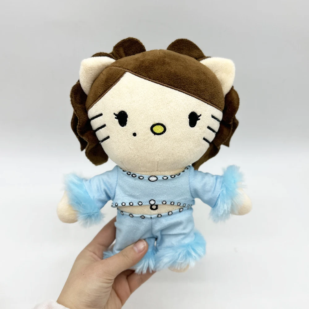 블루 의상 세트를 입은 헬로 키티 칼리 우치스 플러시 장난감 귀여운 플러시 키티 고양이 인형 소녀들을 위한 사랑스러운 선물
