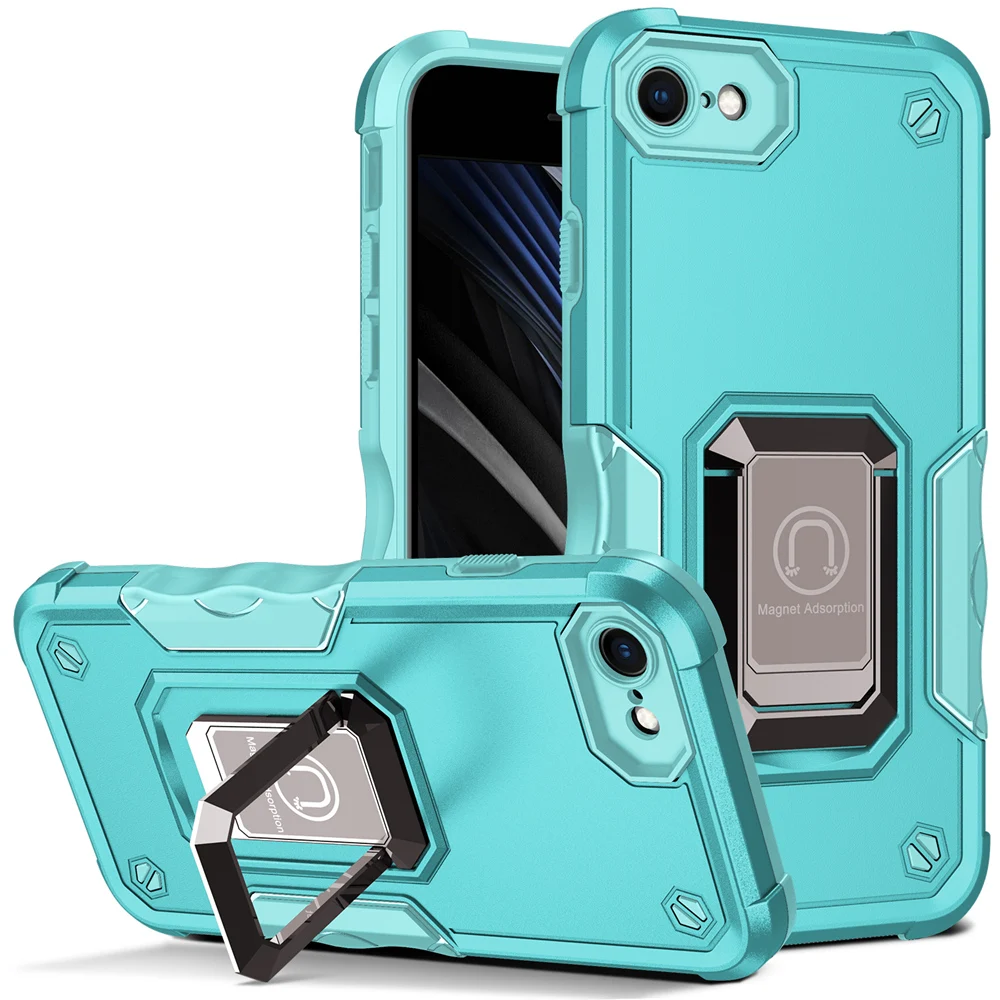 KEYSION Shockproof Armor Case for iPhone SE 2022 8 Plus Silicone+PC Ring Stand Phone Back Cover for Apple iPhone SE 2020_voghion.com