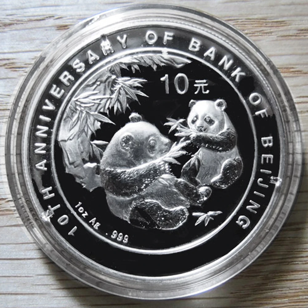 

2006 10-я годовщина Пекинского банка/настоящий оригинал 1 унция Ag.999 Серебряная монета в виде панды 10 юаней UNC