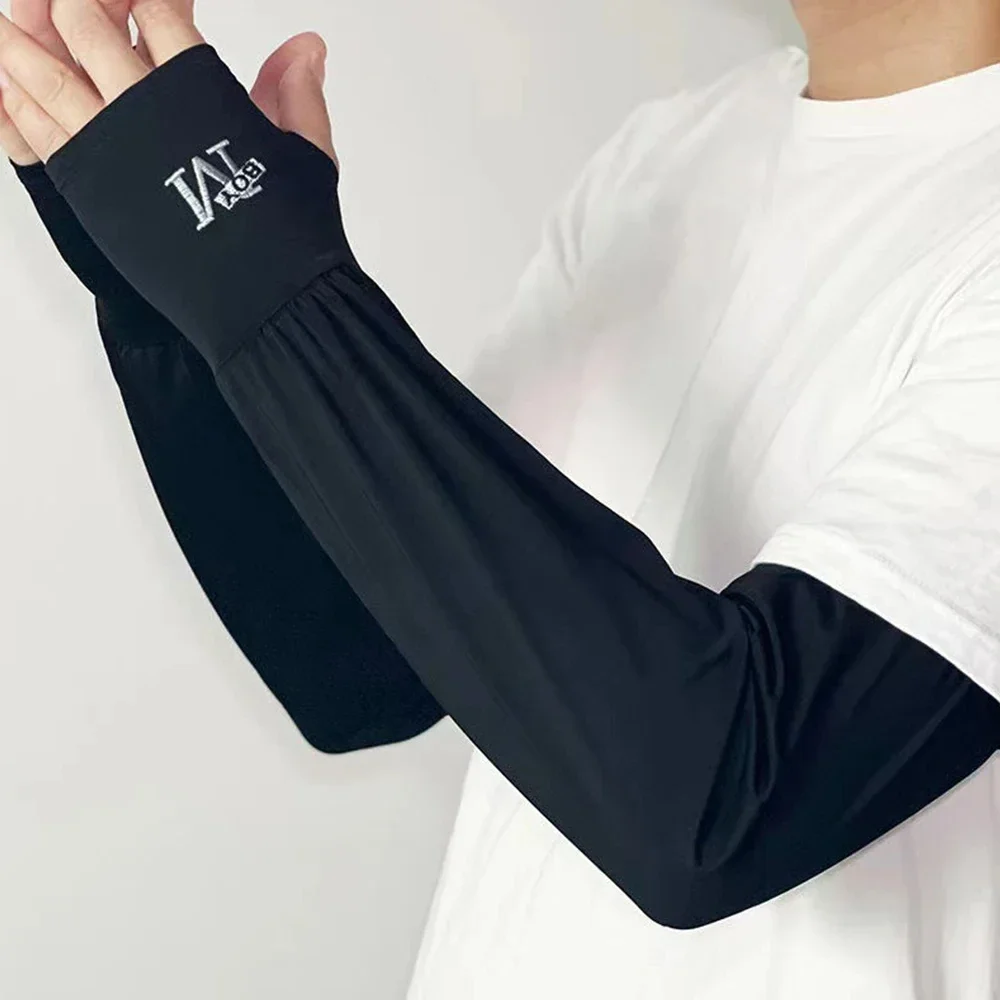 1 Pair Mens Ice Arm Sleeves Sunscreen Elastic Driving Gloves Outdoor UV Protection Arm Cover Sleeves Lightweight Cool Muff New