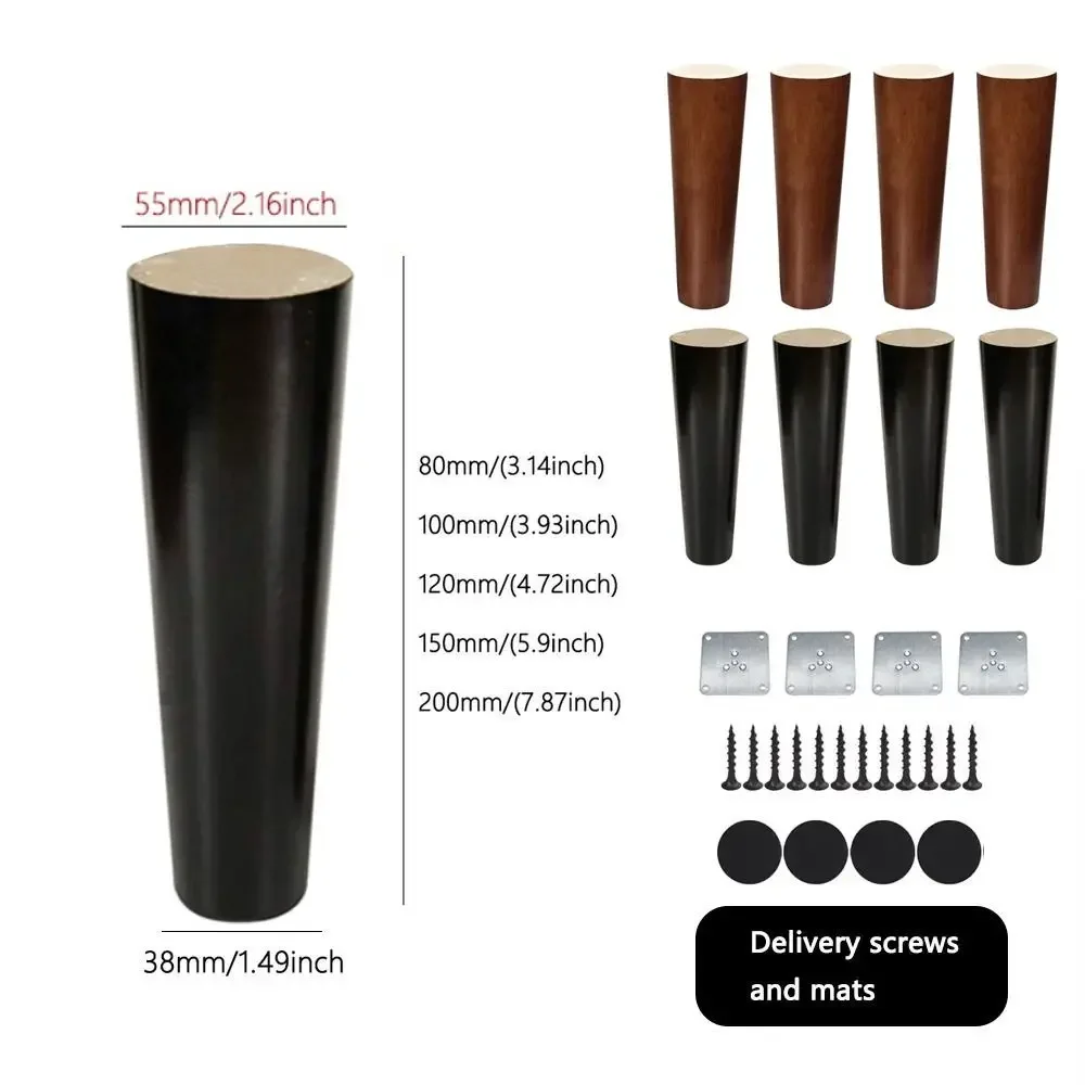 Stylish Solid Wood Conical Furniture Legs with Iron Plate