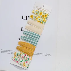 Floral Cotton Fabric Hair Bow Snap Clips - Set of 10 Hair Grips (3)