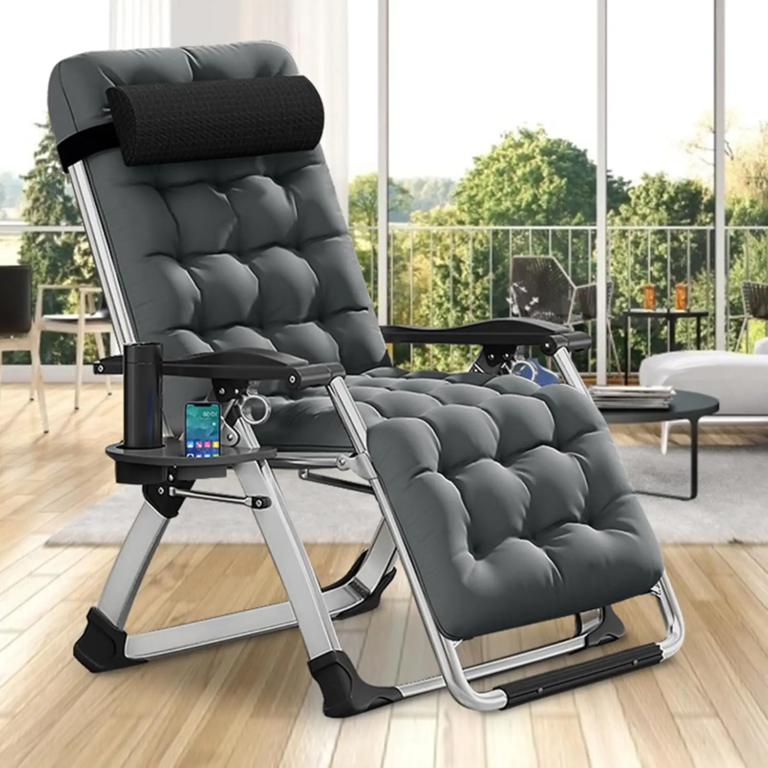 Comfy Chair, Folding Chair Recliner Chair for Bedroom and Living Room, Folding Reclining Patio Chairs Lounge with Removabl