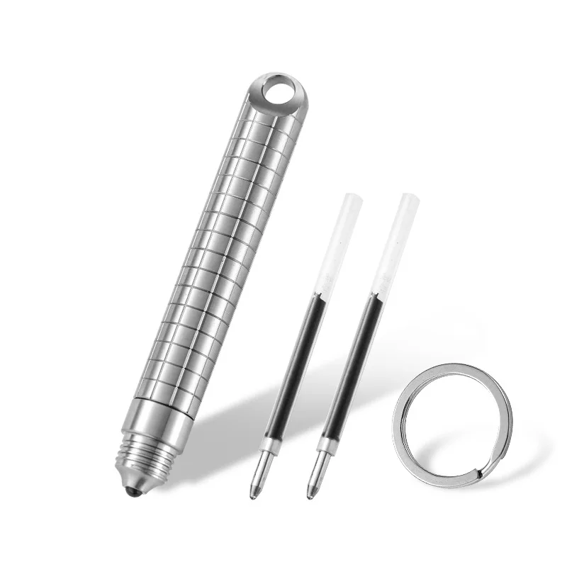 Bolígrafo Firma Diseño Ergonómico Mini Bolígrafo Titanio Llavero | Portátil EDC | 2 Recambios | Gris Bolígrafo Titanio Acero
