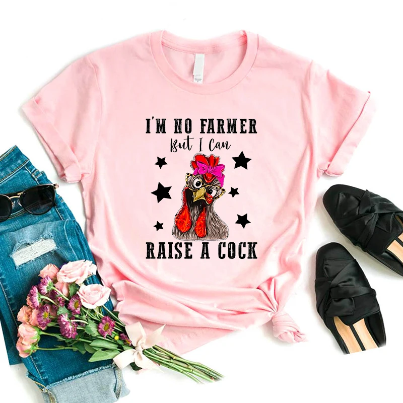 Ich bin kein Bauer heben einen Schwanz Grafik druck T-Shirt Frauen lustige weiße rosa T-Shirt Femme Sommer Kurzarm T-Shirt weiblich – Detail 3