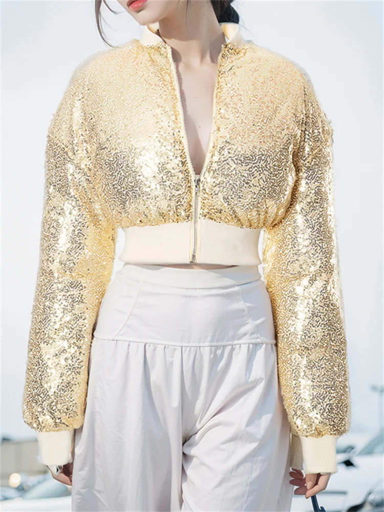 Tossy Sequin Luxury Fashion Outwear Cropped Female Autumn 2023 New Long Sleeve Glitter Cardigan Zipper Women's Coat Streetwear