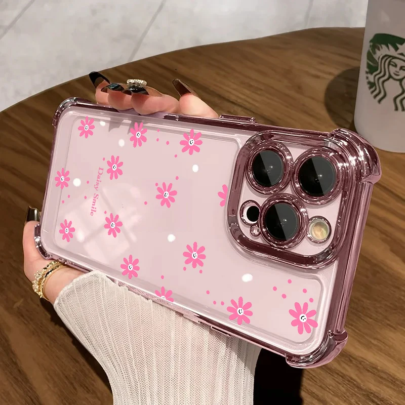 Plating Daisy Flowers Soft Transparent Phone Case Cover
