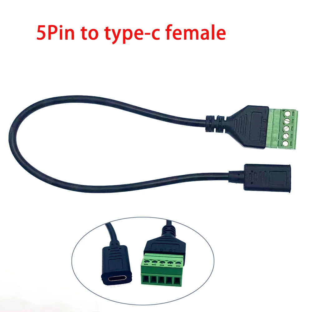 

USB Type-C Male/Female to 5Pin RJ4 Screw Connector with Shield Solderless Terminal Plug Adapter Cable Cord Cable Extension Cable
