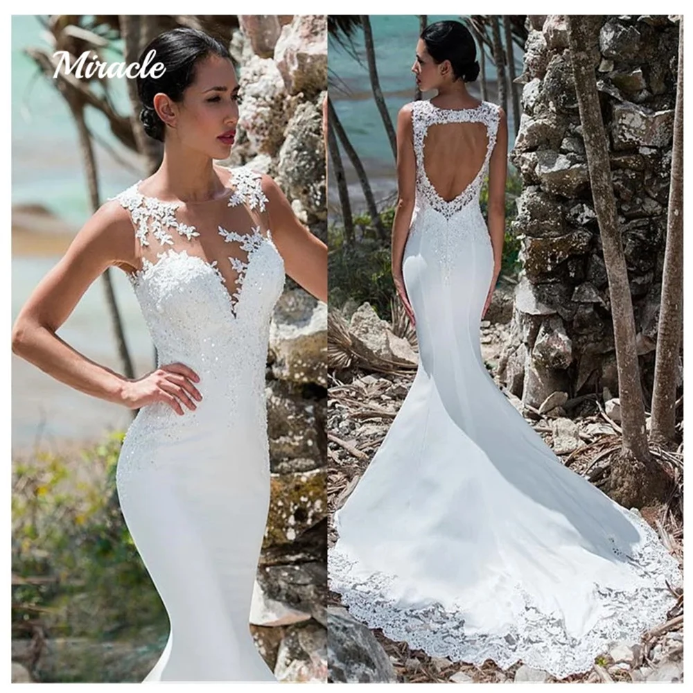 

Graceful O-Neck Mermaid Wedding Dresses Bridal Gowns Laces Backless Bride Robes Sleeveless Cut-Out Trumpet New Vestidos De Novia