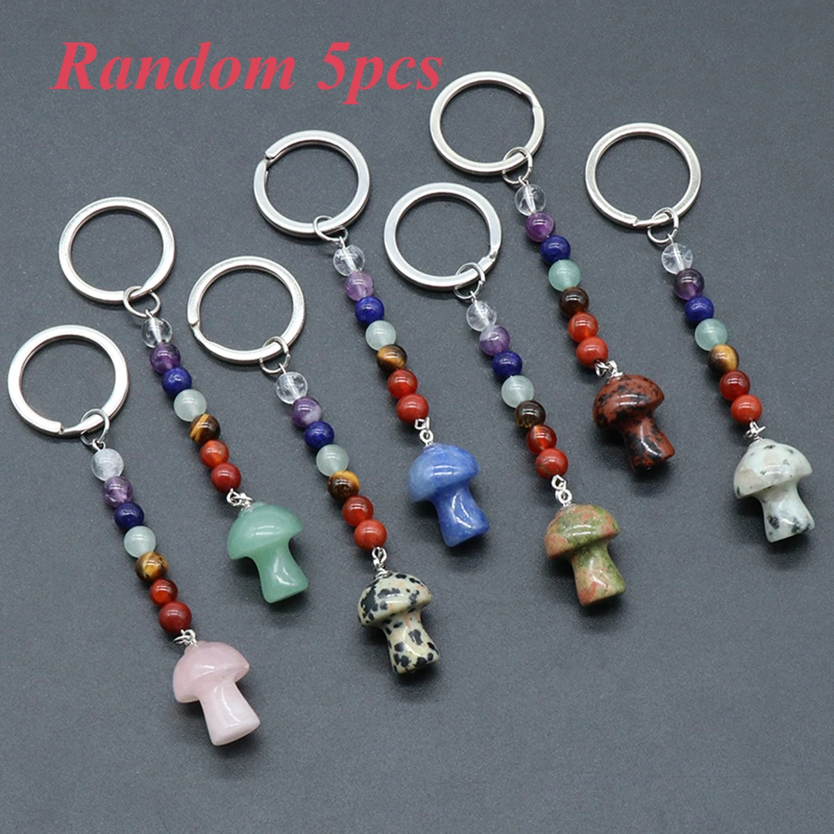 Mini-Pilz-Naturstein, geschnitzt, Schlüsselanhänger, Anhänger, Achate, Quarzstein, Charms, Schmuck, Handtasche, Ornament, exquisit, zufällig, 5 Stück