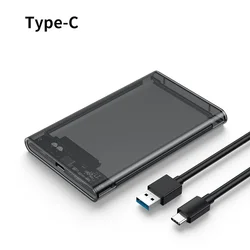 Transparent USB 3.0 External Hard Drive Enclosure - 2.5 Inch SATA HDD/SSD Storage Case (Gray USB to  Type C)