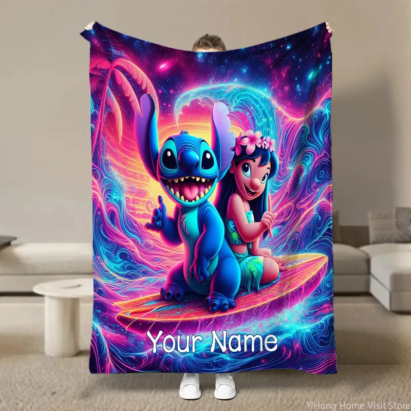 Personalized Custom Name Blanket Disney Stitch Printed Blanket for Sofa Bed Cover Blanket Suitable for Birthday Child Adult Gift 3