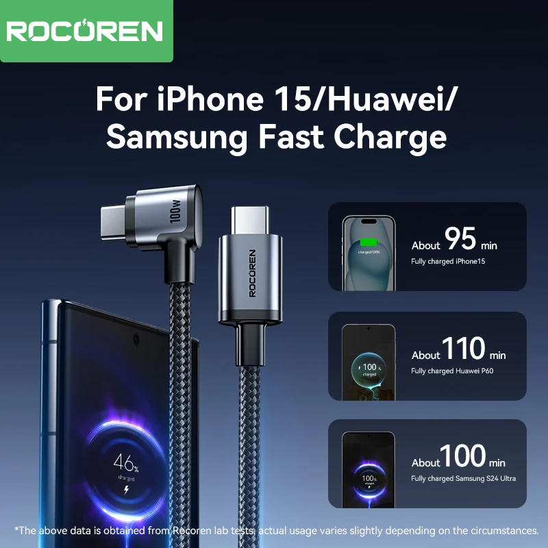 รูปสินค้า สายชาร์จ USB Type-C ข้อศอก 90 องศา ความเร็วสูง PD100W