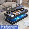 47.2" Large Lift Top Coffee Table with Charging Station, LED Modern High Glossy Center Table with Hidden Compartment Storage 4