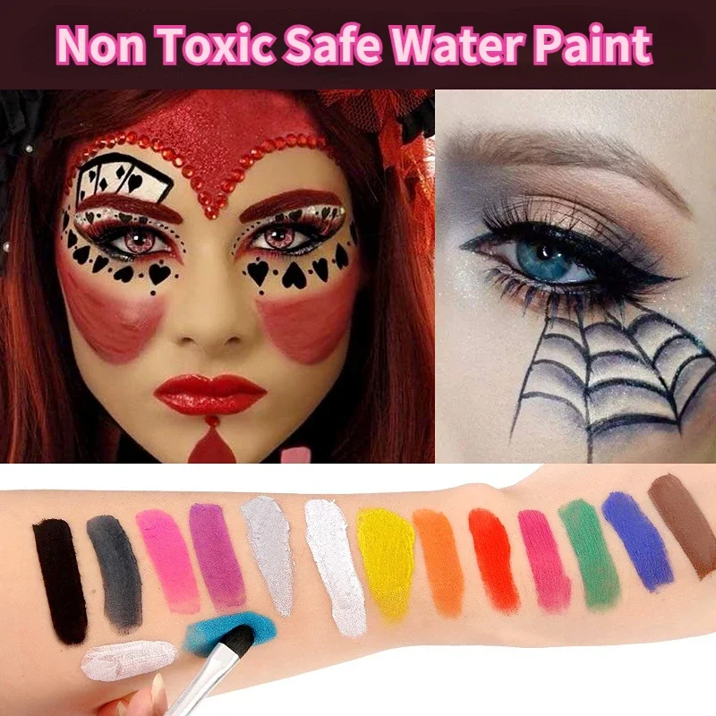 15Colors Face Painting Kit Body Makeup Non Toxic Water Paint Oil with Brush for Christmas Halloween Fancy Carnival Vibrant Party images - 6