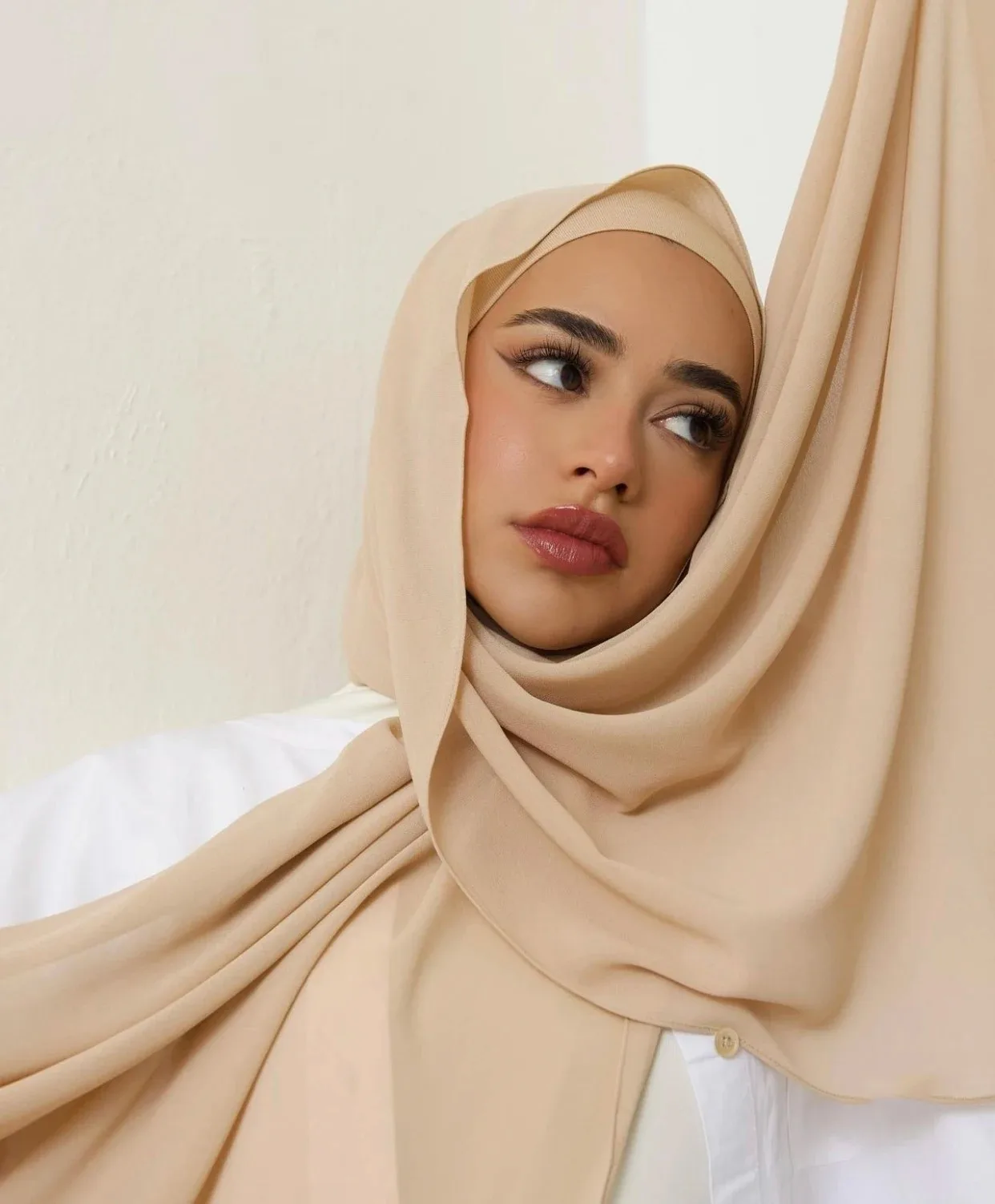 New Instant Hijab Muslim Women Heavy Chiffon Shawl With Elastic Jersey Inner Cap Headwrap 4