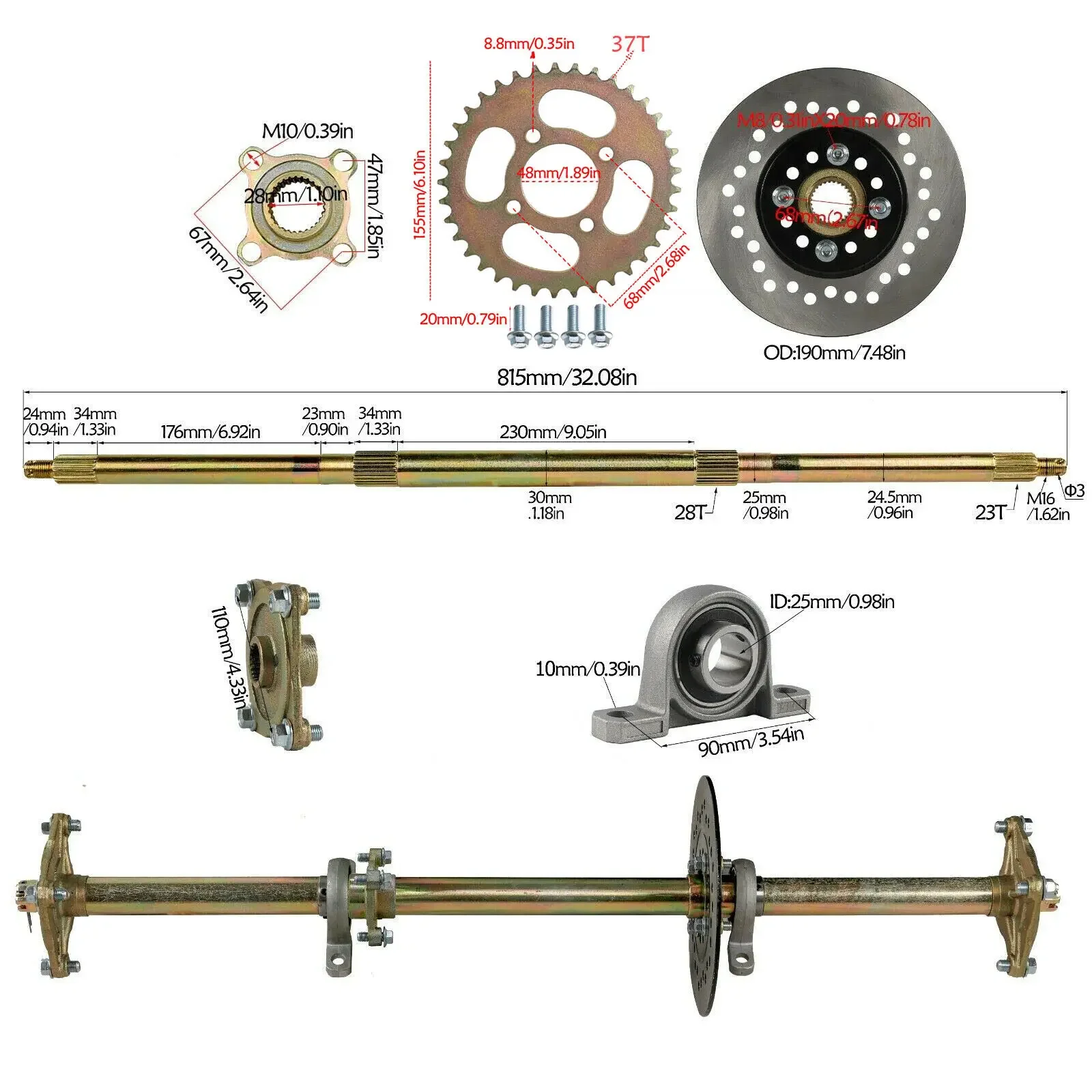 810mm kart  Rear Axle Kits / 5\'\' Tyre / Steering Wheel /Hub for Go Kart Cart Cart Trike ATV Four Wheeler Mini  Trike Drift