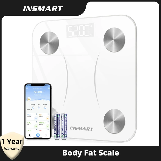 Báscula - bluetooth báscula inteligente de grasa bmi báscula de peso  digital inalámbrica con aplicación ios y android, usuarios ilimitados