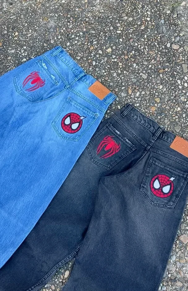 Y2K American Street Style Kawaii Spider Embroidery Loose Skate Jeans Hip-hop Fashion Gothic Retro Denim Pants 5