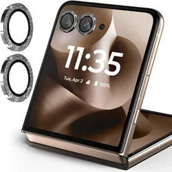 Bling Glitter Metal Camera Glass Protector with Alloy Frame Lens Ring Cover - Motorola Razr+ 2025 (Black)