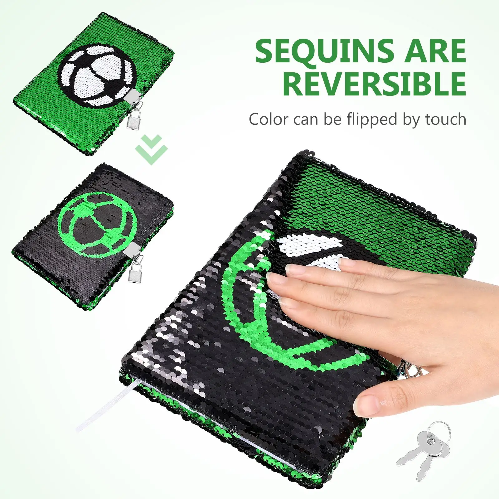 NEW Notebook Reversible Football Pattern Notebook with Lock and Keys Diary Journal Travel Notebook Diary for Kids and Adults 4