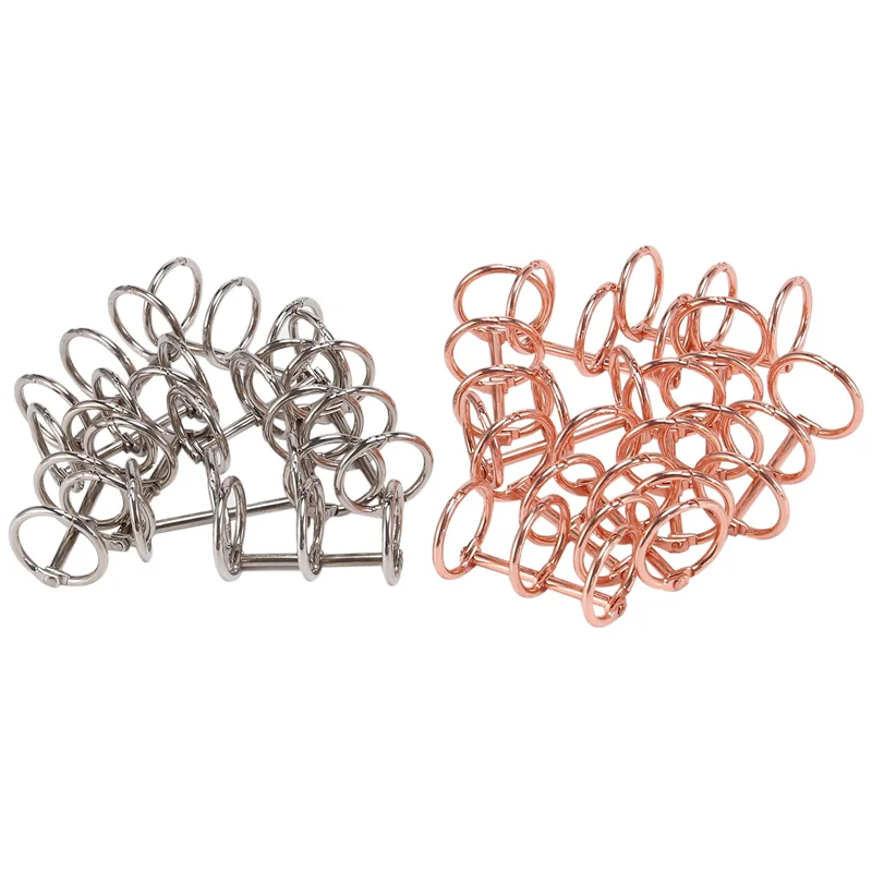 

Кольца для книг с 3 кольцами, обвязки для офисных книг, с расщепкой, с внутренним диаметром 20 мм, серебристые и розовое золото, 20 шт.