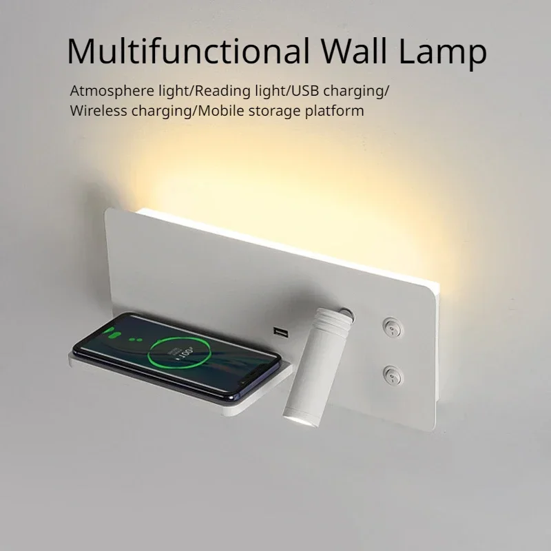 LEDWallLampReadingLightBedroomPhoneWirelessChargingUSBChargingRotatableWall