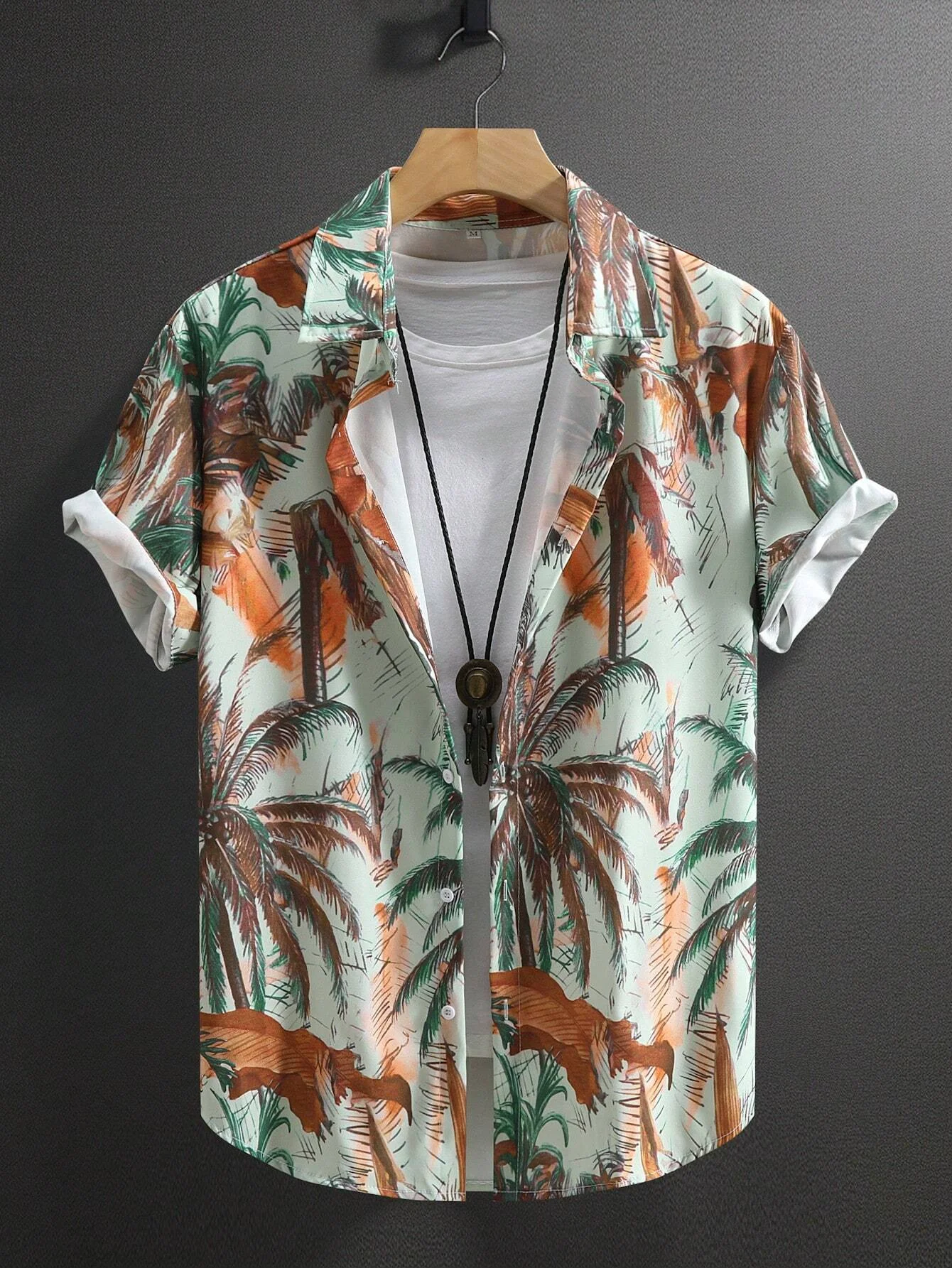 thumbnail image 1 of Camisa con gráficos de palmeras y cocoteros de verano para hombre, camisa hawaiana de verano, camisa informal de manga corta con cuello vuelto, camisa de tejido elástico Harajuku, 1 of 4