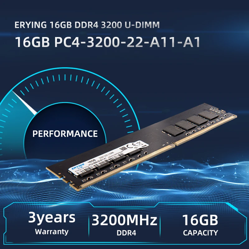 

ERYING Desktop RAM Memory 16GB DDR4 3200Mhz U-DIMM Gaming Memory Customized For i7 i9 Motherboard Kit(Without Heatsink)