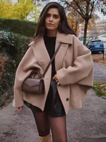 HH femmes automne hiver veste courte ample revers manches longues poche simple boutonnage décoration veste décontractée femme haut rigide 1