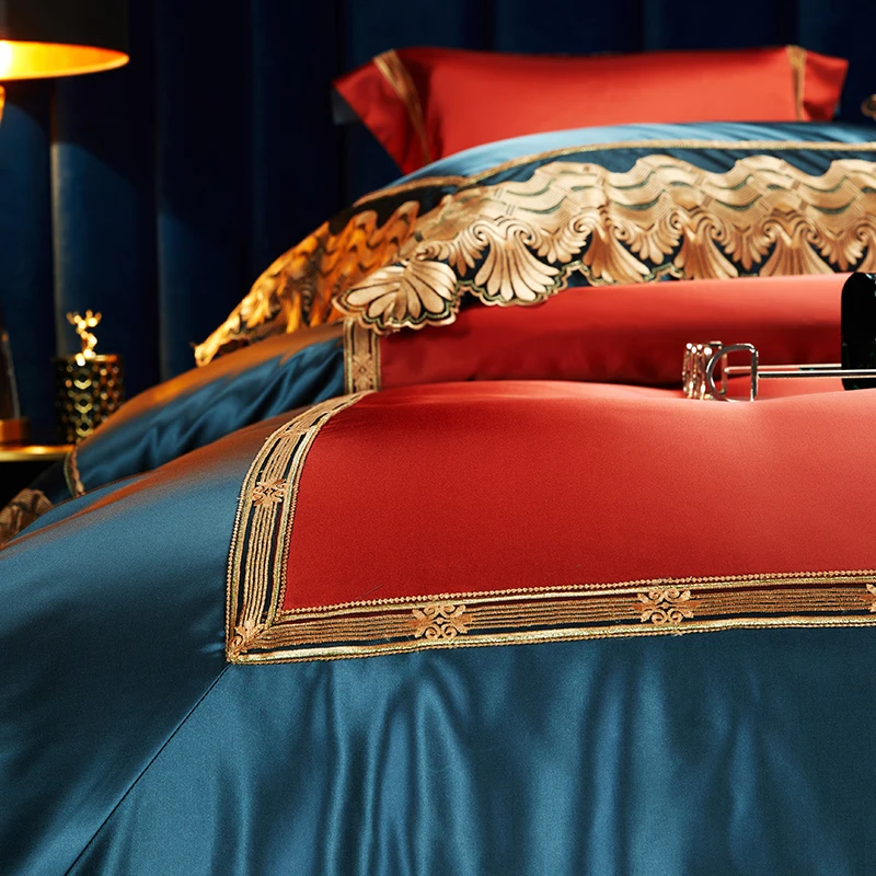Luxurious Lace Embroidery Design Egyptian Cotton Silk Bedding Set Duvet Cover Bed Linen Fitted Sheet Pillowcases Home Textile - Image 4