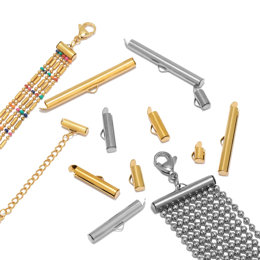 20 Stück, kein Verblassen, Schnallen, Rohre, Verbinder, Edelstahl, Gold, Crimp-Endkappen, Schieberverschluss für DIY-Armband, Schmuck, Halskette – Detail 1