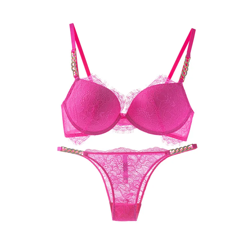 Sexy Lace Brassiere with Bulge Bralette Rhinestone Lingerie Underwire   Bra with Push Up Padding Female Underwear Set for Women
